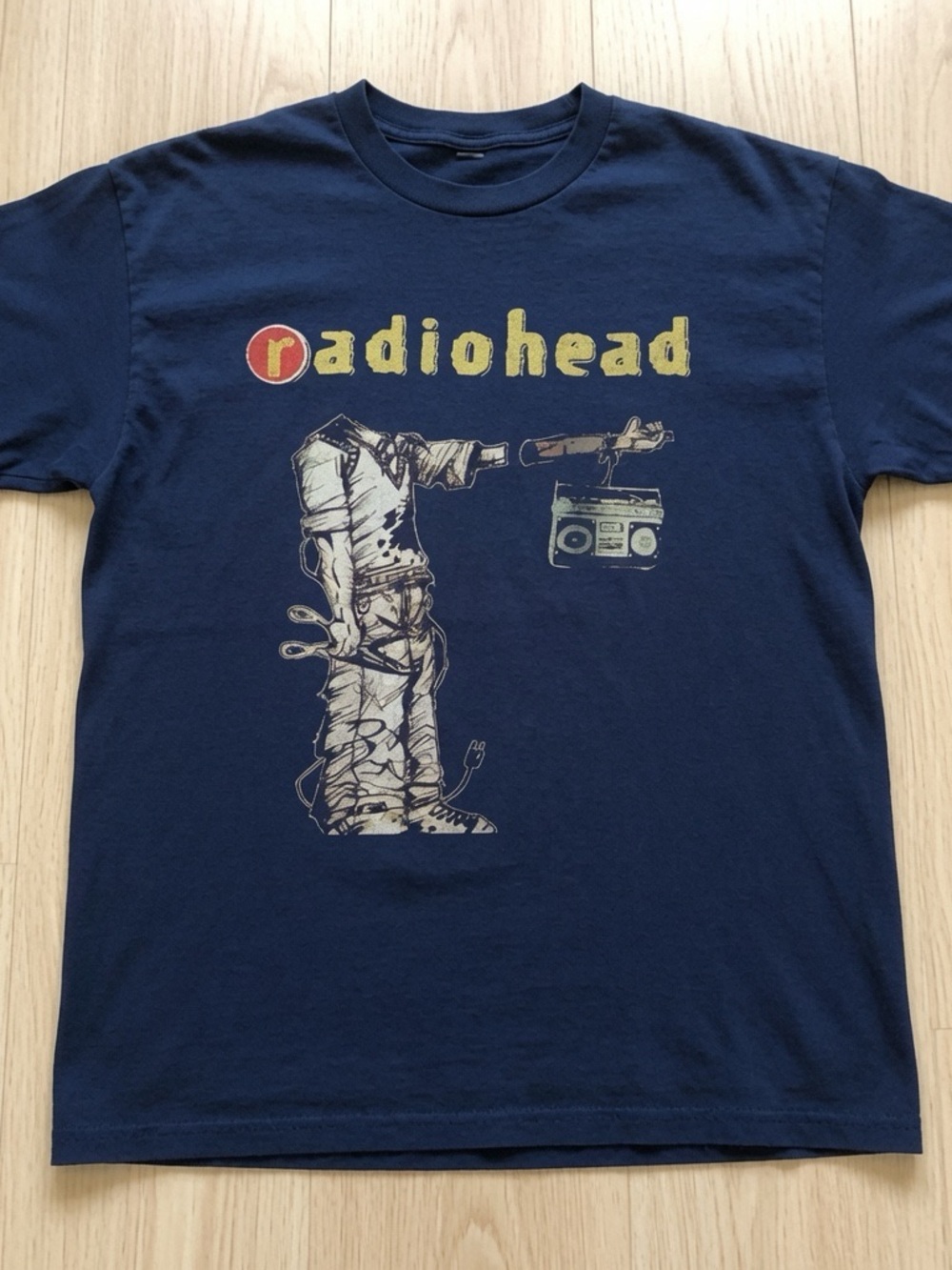 Gildan Navy Radiohead Graphic Tee with Yellow and Red Print
